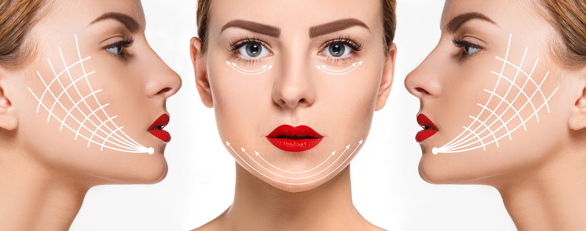 The young female face. Antiaging and thread lifting concept The young female face. Antiaging and thread lifting concept