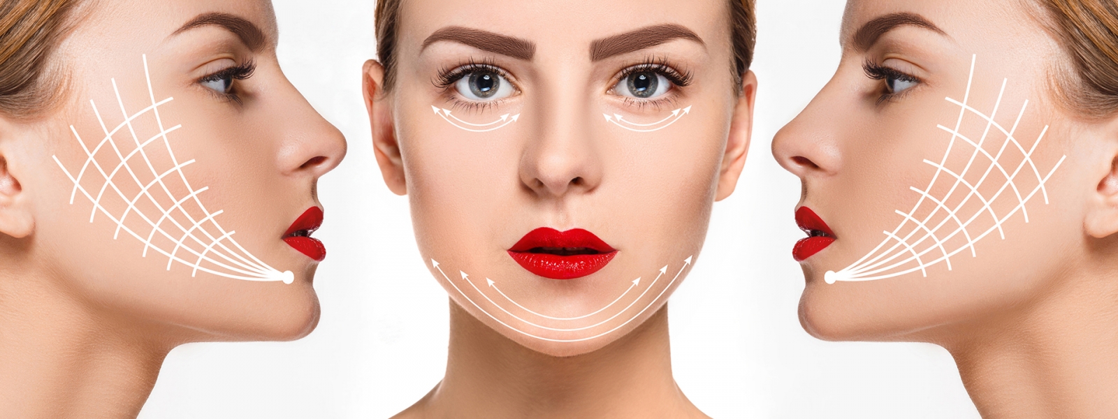 The young female face. Antiaging and thread lifting concept The young female face. Antiaging and thread lifting concept